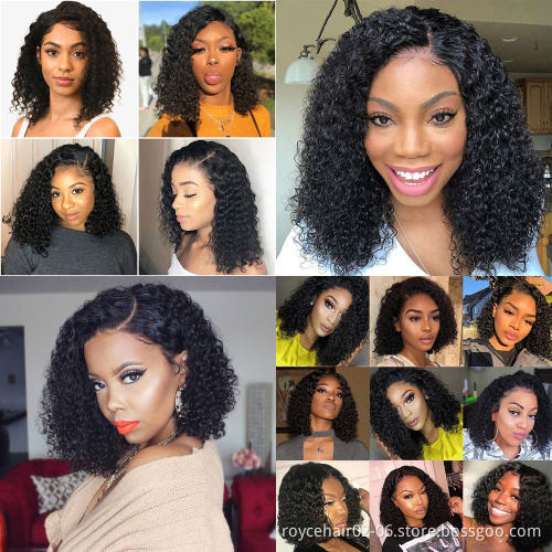 Hot Hair Products Vendor Raw Indian Human Hair Extension Wholesale Jerry Curl T Part Transparent Lace Front Bob Wig For Women